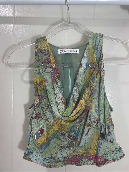 Zara Tops - Zara Multicolor Green Draped Camisole with Mirror Accents